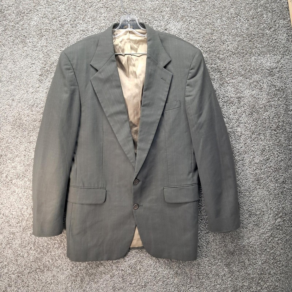 Andhurst Mens 42L Pinstripe Blazer Jacket Two Button Olive Grey Made in USA 7398